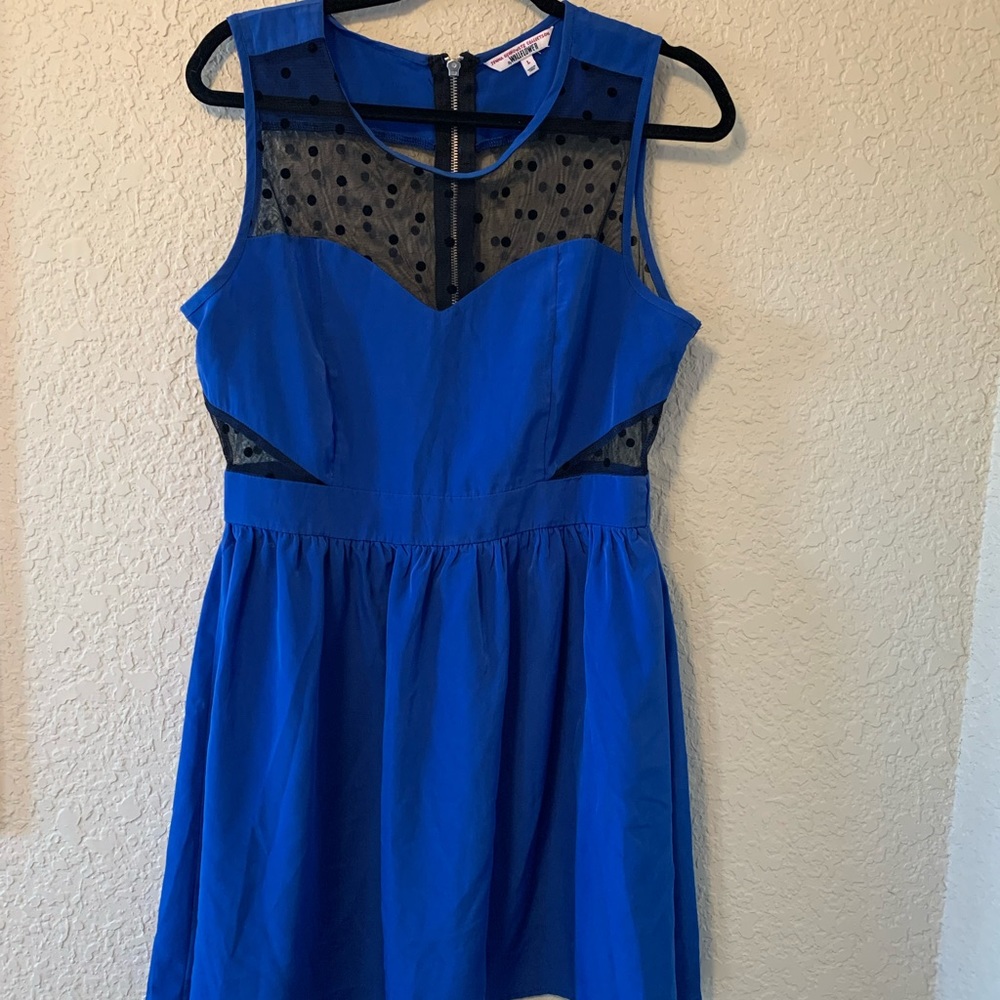 Jenna Ushkowitz wallflower blue Fit & Flare Dress size L Sleeveless Sweatheart.